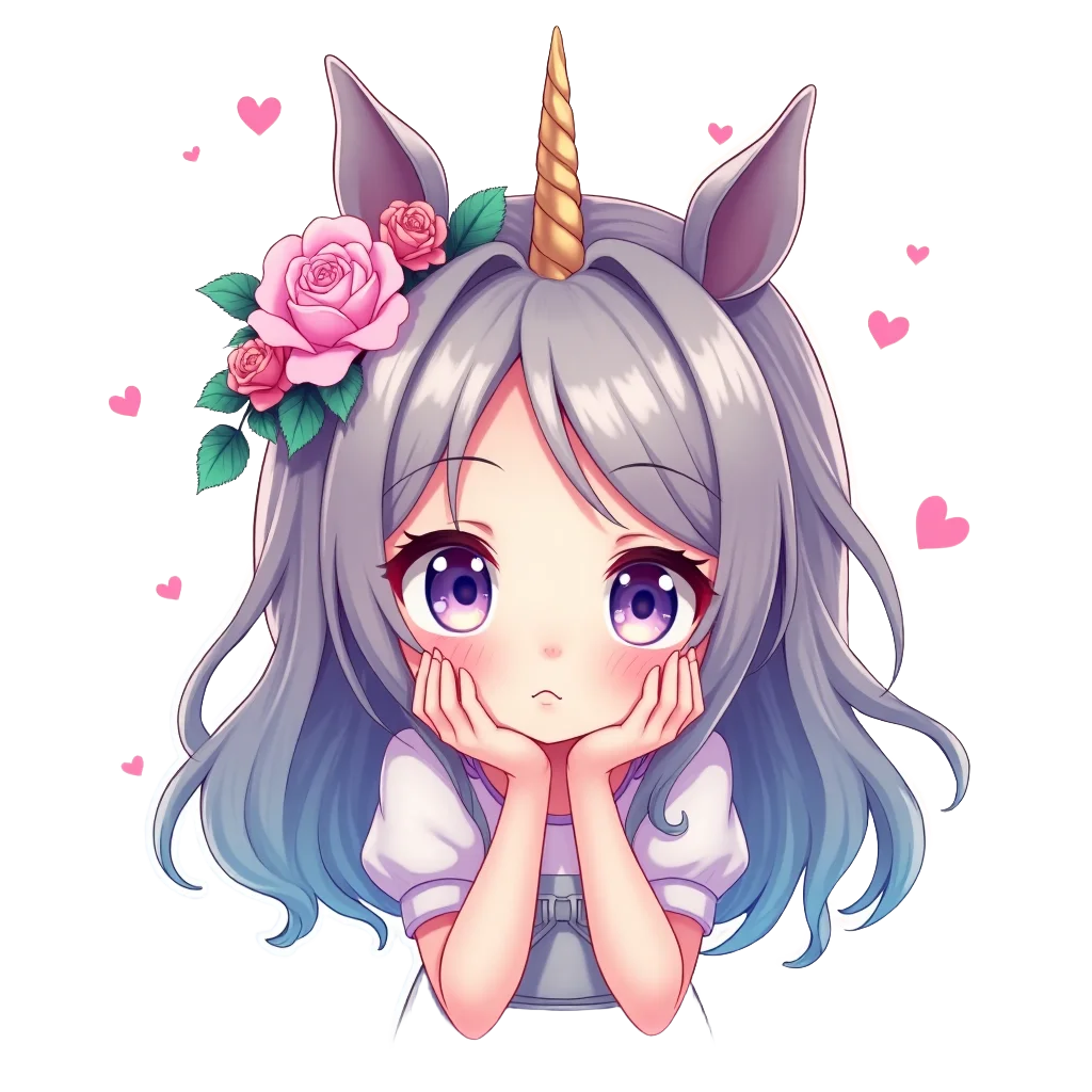 Cute Unicorn Girl with Flowers